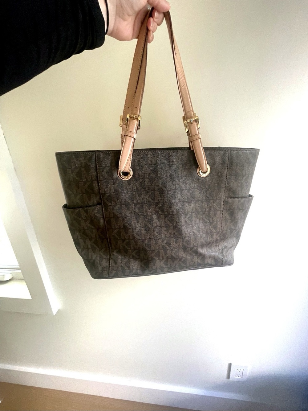 Michael Kors Brown MK Logo Tote with Tan Straps